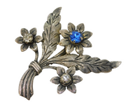 Sterling Silver & Paste Set Floral Spray Brooch Vintage c1930 Art Deco