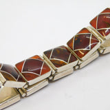 Sterling Silver Modernist Baltic Amber Section Panel Bracelet Vintage London