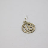 Sterling Silver Textured Round Cutwork '18' Birthday Charm Pendant Vintage c1970