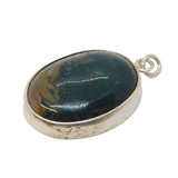 Sterling Silver Mounted Moss Agate Drop Pendant Antique c1930 Art Deco