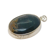 Sterling Silver Mounted Moss Agate Drop Pendant Antique c1930 Art Deco