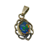 Sterling Silver Cabochon Opal Oval Drop Charm Pendant Vintage c1970