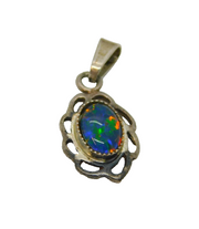 Sterling Silver Cabochon Opal Oval Drop Charm Pendant Vintage c1970