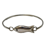 Mexican Taxco Style Sterling Silver Fish Bangle Bracelet Vintage c1970s