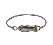 Mexican Taxco Style Sterling Silver Fish Bangle Bracelet Vintage c1970s