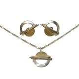 10ct Gold & Sterling Silver Modernist Earrings & Necklace Jewellery Suite c1970s