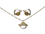 10ct Gold & Sterling Silver Modernist Earrings & Necklace Jewellery Suite c1970s