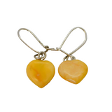 Pair of Sterling Silver Yellow Jasper Heart Hook Drop Earrings Vintage c1970