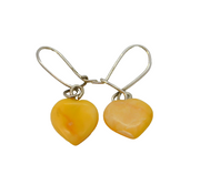 Pair of Sterling Silver Yellow Jasper Heart Hook Drop Earrings Vintage c1970
