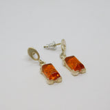 Pair of Sterling Silver Baltic Amber Rectangular Stud Earrings Vintage c1970