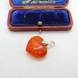 Sterling Silver Carved Red Agate Heart Charm Pendant Vintage c1970