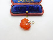Sterling Silver Carved Red Agate Heart Charm Pendant Vintage c1970