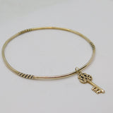 Sterling Silver Textured Cuff With Key Charm Bangle Bracelet Modern c2000