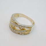 Sterling Silver CZ Criss Cross Pattern Dress Band Ring Modern c1990 Size O