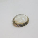 Sterling Silver Mother Of Pearl Set Patterned Oval Brooch Pin Vintage c1970's