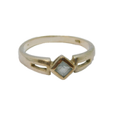 Sterling Silver Aquamarine Patterned Band Dress Ring Vintage c1980 Size W