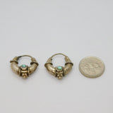 Pair of Sterling Silver Eastern Style Shell Set Hoop Earrings Vintage c1970