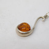 Sterling Silver Amber Drop Charm Pendant Vintage c1970s