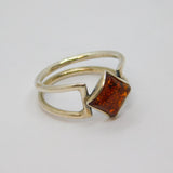 Sterling Silver Baltic Amber Studio Style Dress Ring Vintage c1970 Size O