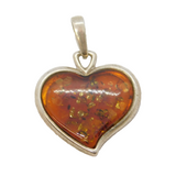 Sterling Silver & Amber Set Heart Drop Pendant Vintage c1980s