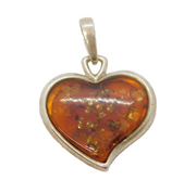 Sterling Silver & Amber Set Heart Drop Pendant Vintage c1980s