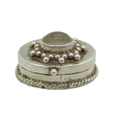 Sterling Silver & Moonstone Set Small Pill Box Vintage c1970s