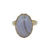 Sterling Silver Blue Lace Agate Adjustable Dress Ring Vintage c1970 Size O 1/2