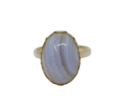 Sterling Silver Blue Lace Agate Adjustable Dress Ring Vintage c1970 Size O 1/2