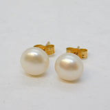 9ct Yellow Gold & Pearl Set Stud Earrings Vintage c1970s