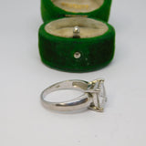 Sterling Silver Large Square CZ Solitaire Dress Ring Vintage c1970 Size Q