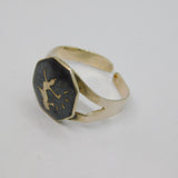 Sterling Silver Niello Enamel Adjustable Dress Ring Vintage c1940 Size O