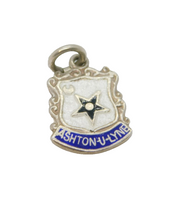 Sterling Silver Ashton-U-Lyne Enamel Shield Souvenir Charm Pendant Vintage c1970