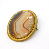 Victorian Rolled Gold Mounted Banded Agate Dress Brooch Antique c1880