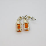 Pair of Sterling Silver Baltic Amber Rectangular Stud Earrings Vintage c1970