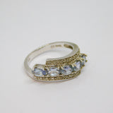 Sterling Silver 5 Tanzanite & Spinel Crossover Ring Vintage c1970 Size N 1/2