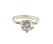 Sterling Silver CZ Solitaire Engagement/Dress Ring Vintage c1990 Size M