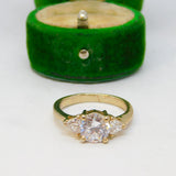 Sterling Silver Gilt Triple Crystal Set Ring Vintage c1970 Size P 1/2