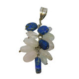 Sterling Silver Rose Quartz & Lapiz Lazuli Cluster Charm Pendant Vintage c1970