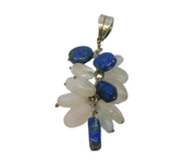 Sterling Silver Rose Quartz & Lapiz Lazuli Cluster Charm Pendant Vintage c1970