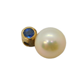 9ct Yellow Gold, Sapphire & Cultured Pearl Set Drop Pendant Vintage c1970s