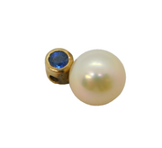 9ct Yellow Gold, Sapphire & Cultured Pearl Set Drop Pendant Vintage c1970s