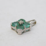 9ct White Gold, Emerald & Diamond Floral Drop Pendant Vintage Birmingham
