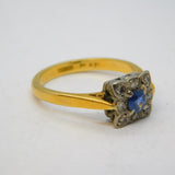 20th Century 18ct Gold, Diamond & Sapphire Floral Dress Ring Antique c1930s