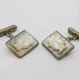 Sterling Silver Mounted Carved Abalone Shell Neoclassical Cufflinks Vintage