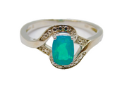 Sterling Silver Blue Opal Patterned Dress Ring Vintage c1970 Size N 1/2