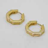 Pair of Sterling Silver Gilt Diamond Set Hexagonal Huggy Earrings Vintage c2000