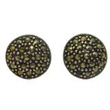 Pair of Sterling Silver Marcasite Domed Round Deco Stud Earrings Antique c1930's
