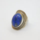 Sterling Silver Cabochon Lapis Lazuli Chunky Statement Ring Vintage c1970 Size L
