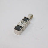 Sterling Silver Black & Clear Paste Squares Set Stick Pendant Vintage c1970