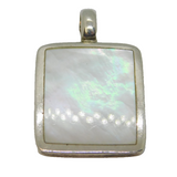 Sterling Silver Framed Mother Of Pearl Slice Charm Pendant Vintage c1970